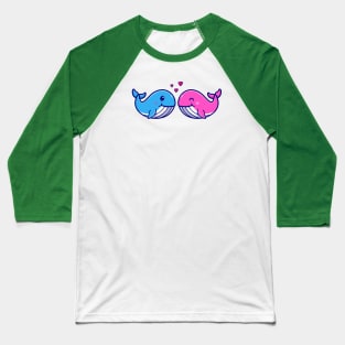 Cute Couple Whale With Love Cartoon Baseball T-Shirt